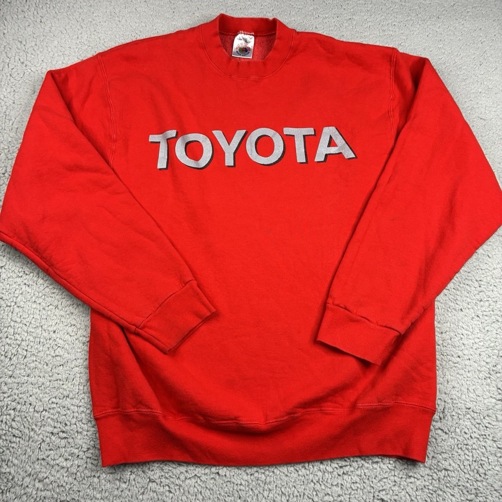 Vintage Toyota Sweatshirt Men's Large Red Fruit of the Loom USA 90s Spellout